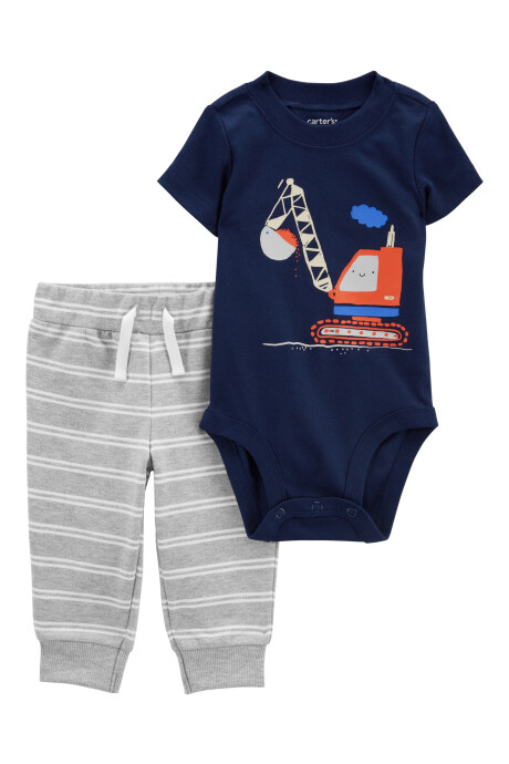 Set dos piezas pantalón y body de algodón estampa constructor Set dos piezas pantalón y body de algodón estampa constructor