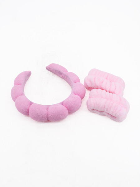 SET VINCHA PARA MAQUILLAJE ROSADO