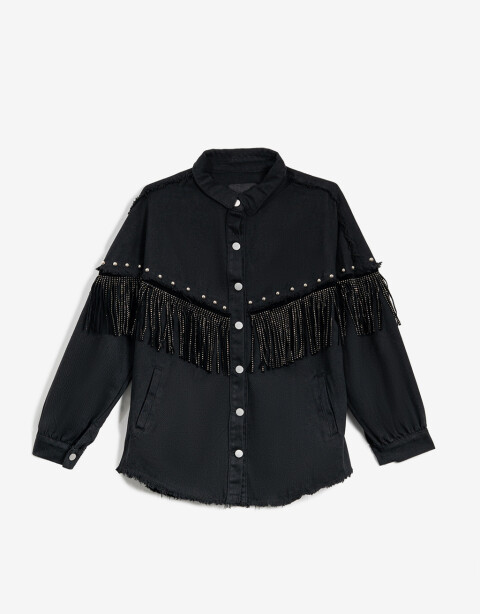 Camperas Camisaco Con Flecos - Negro