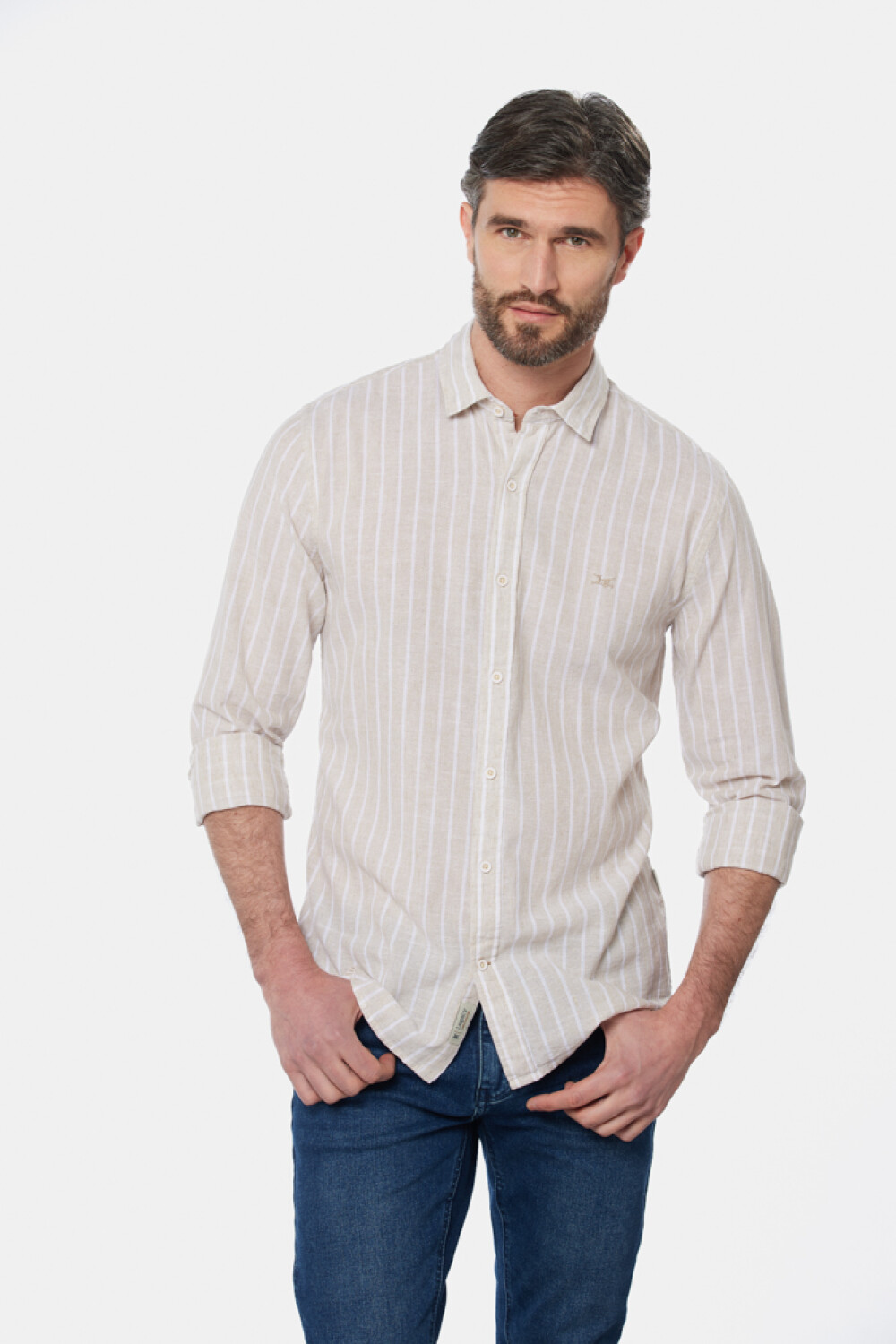 CAMISA DE LINO RAYADA Beige