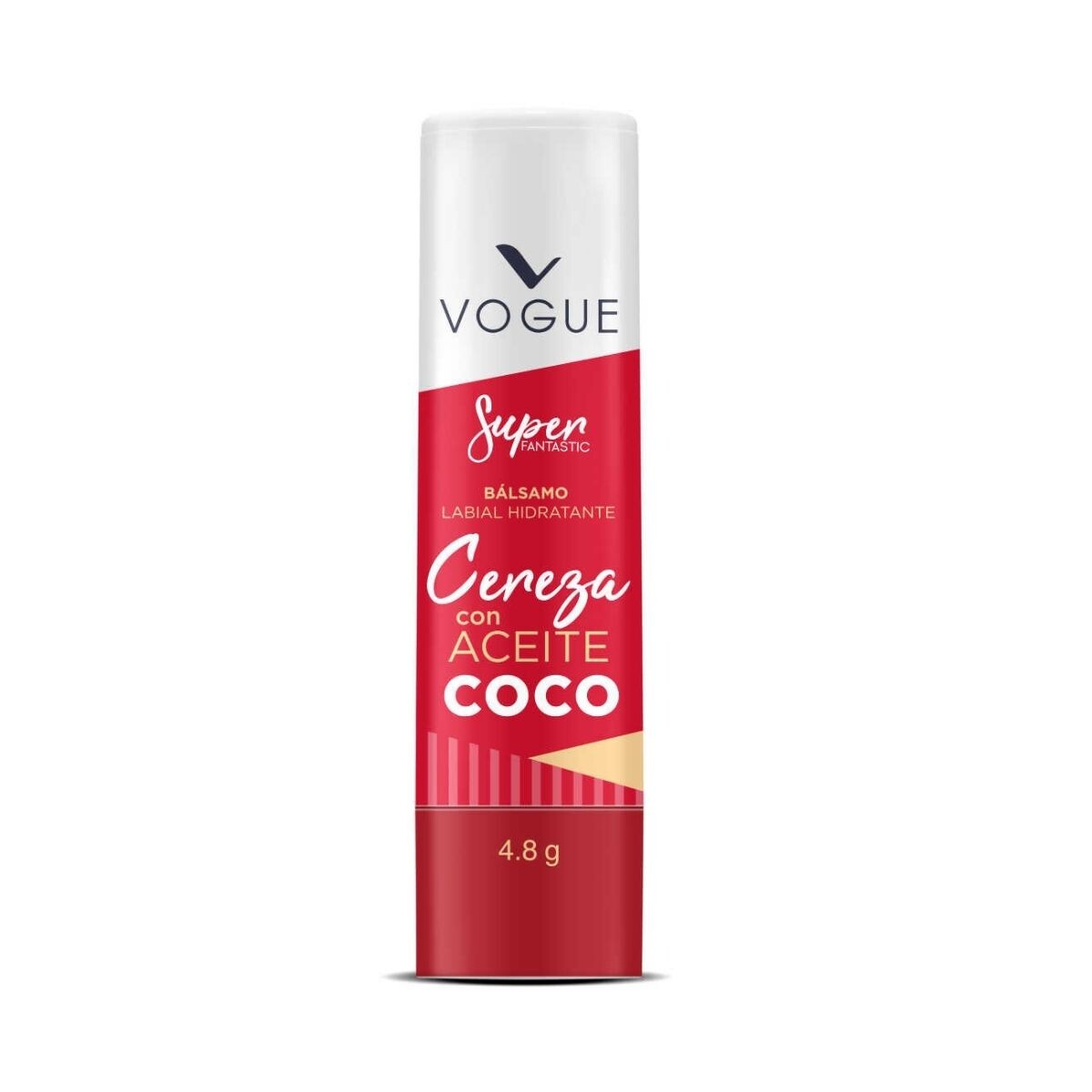 Bálsamo Labial Hidratante Vogue Kiss - Cereza con Aceite de Coco 4.8 GR 