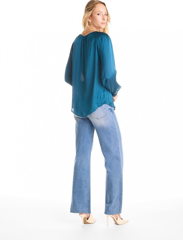 Blusa Saten Frunces PETROLEO