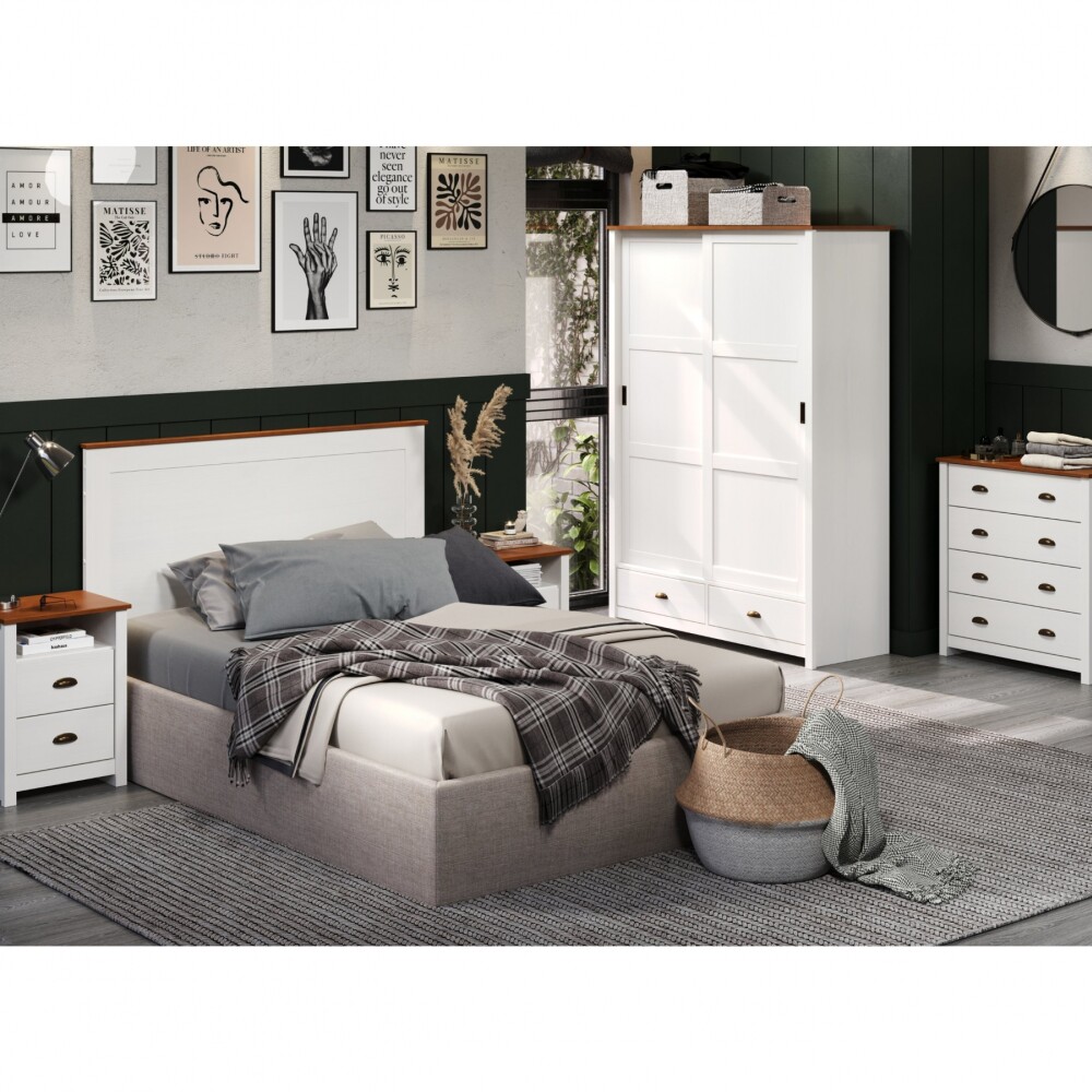 Ropero 2 puertas corredizas 2 cajones - Madera maciza Blanco