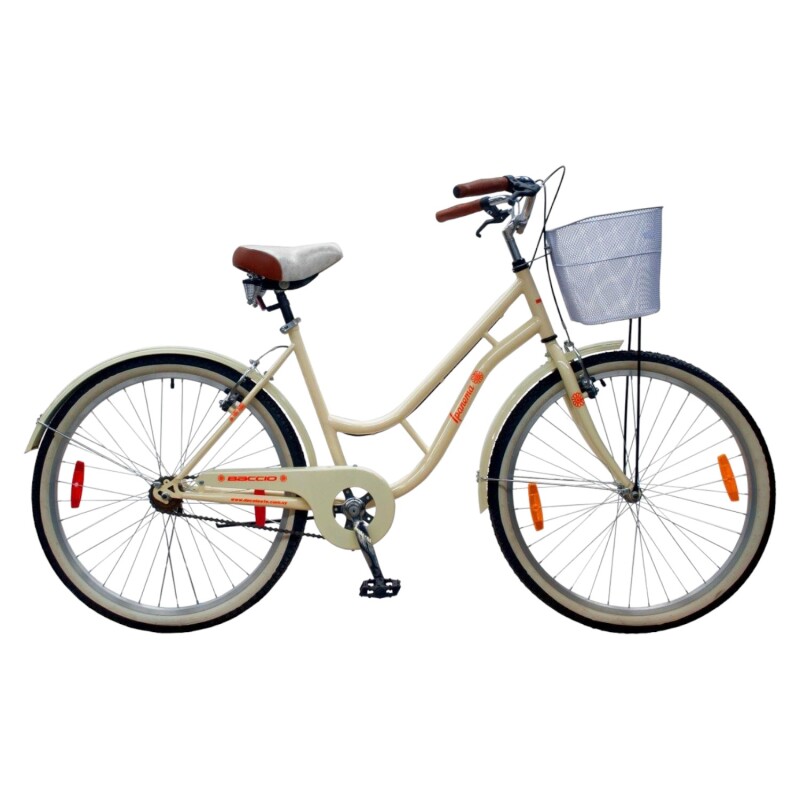 Bicicleta de paseo Baccio Ipanema Lady Vintage rodado 26 con canasto CREMA