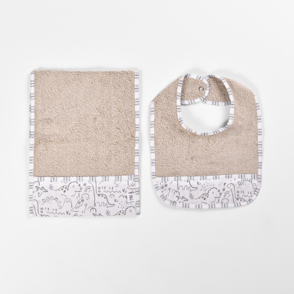Kit Babero+Toalla II Dinos Beige