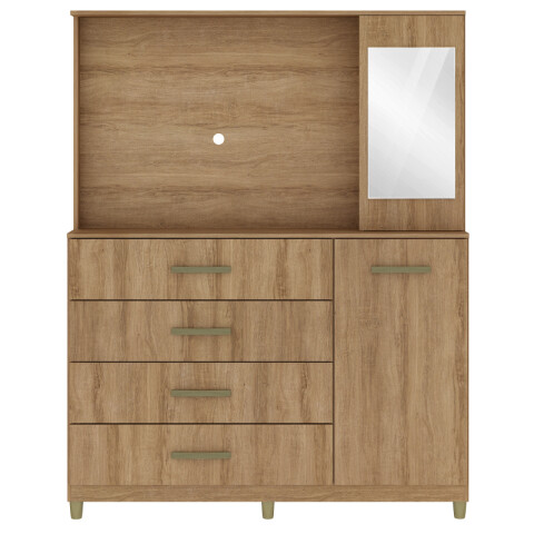Comoda Cajonera Rack TV de 4 cajones 1 puerta 1 Botiquín con Espejo y Estantes para Dormitorio o Living - FE - Miel Comoda Cajonera Rack TV de 4 cajones 1 puerta 1 Botiquín con Espejo y Estantes para Dormitorio o Living - FE - Miel