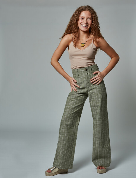 Pantalon lino oliva