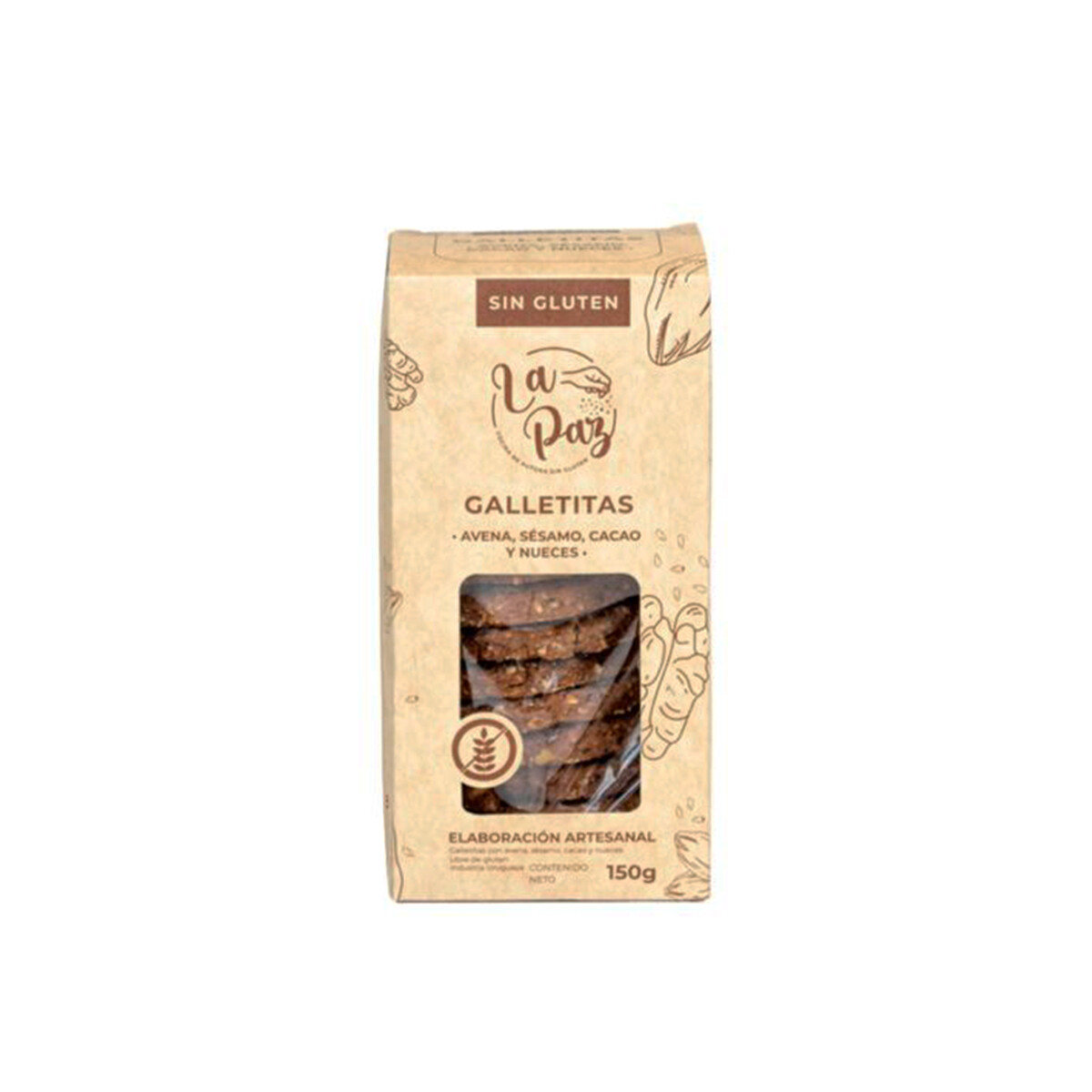 Galletita de avena, sésamo, cacao y nueces 150g La Paz sin Gluten 