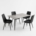 Juego De Comedor Mesa vidrio Símil Mármol + 4 Sillas Ecocuero Mesa gris + 4 sillas negras