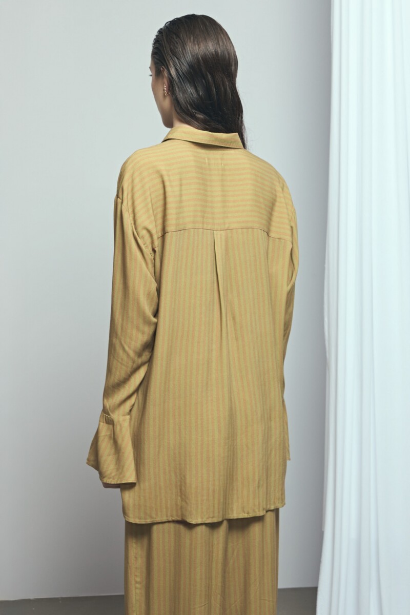 Camisa rayada manga volado PREVENTA marrón
