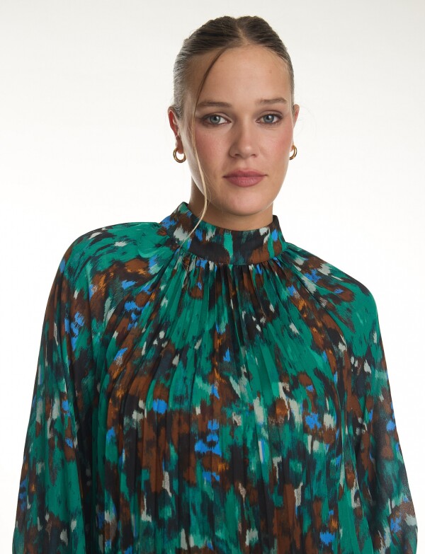 Blusa Gasa Plisada VERDE/MULTI