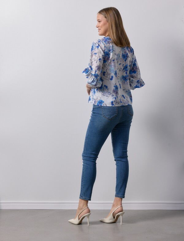 Blusa Manga Volados AZUL/MULTI