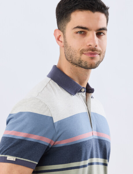 REMERA POLO RAYADA JERSEY Blanco