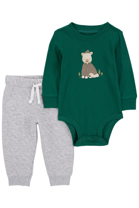 Set dos piezas de algodón, pantalón y body, estampa oso Sin color