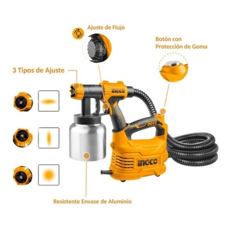 Pistola para pintar eléctrica Ingco 500W recipiente aluminio 800ml Amarillo