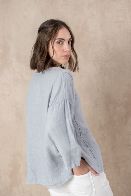 Blusa de lino Azul piedra