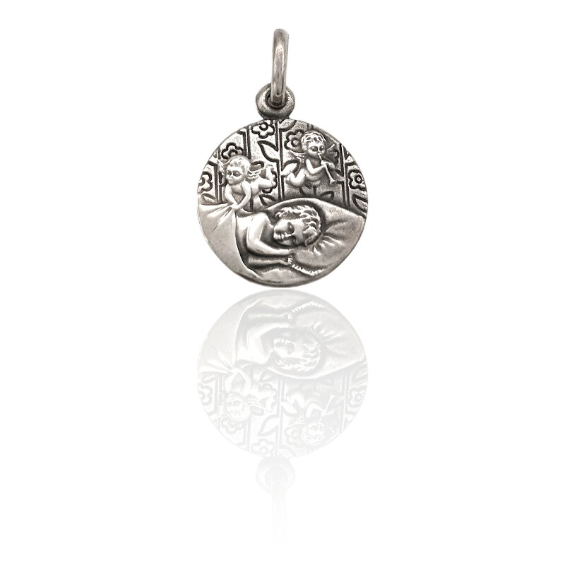 Dije Medalla Ángel de la Guarda-Plata 925 quemada-Sin piedra-CP3021 sinpiedra
