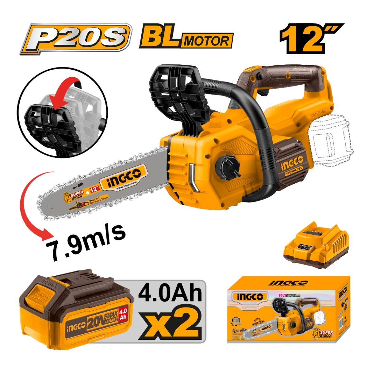 Moto Sierra Bateria Ingco CGSLI201286 20V P20S Bt Cgr 