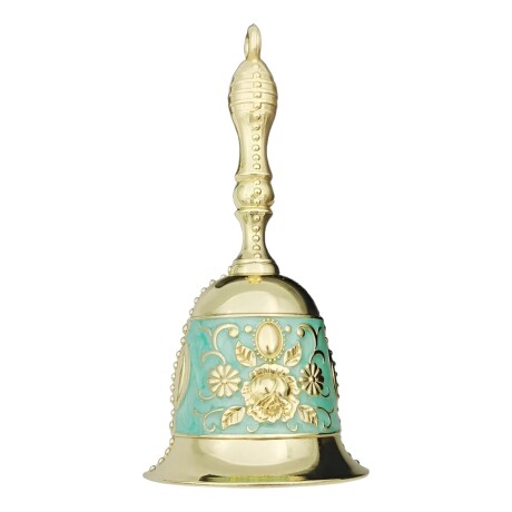 Campana De Mano Metalica Oro con Verde