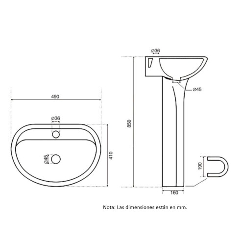 PEDESTAL 85CM ALTURA BLANCO BRILLO - SERIE AQUAX BLANCO