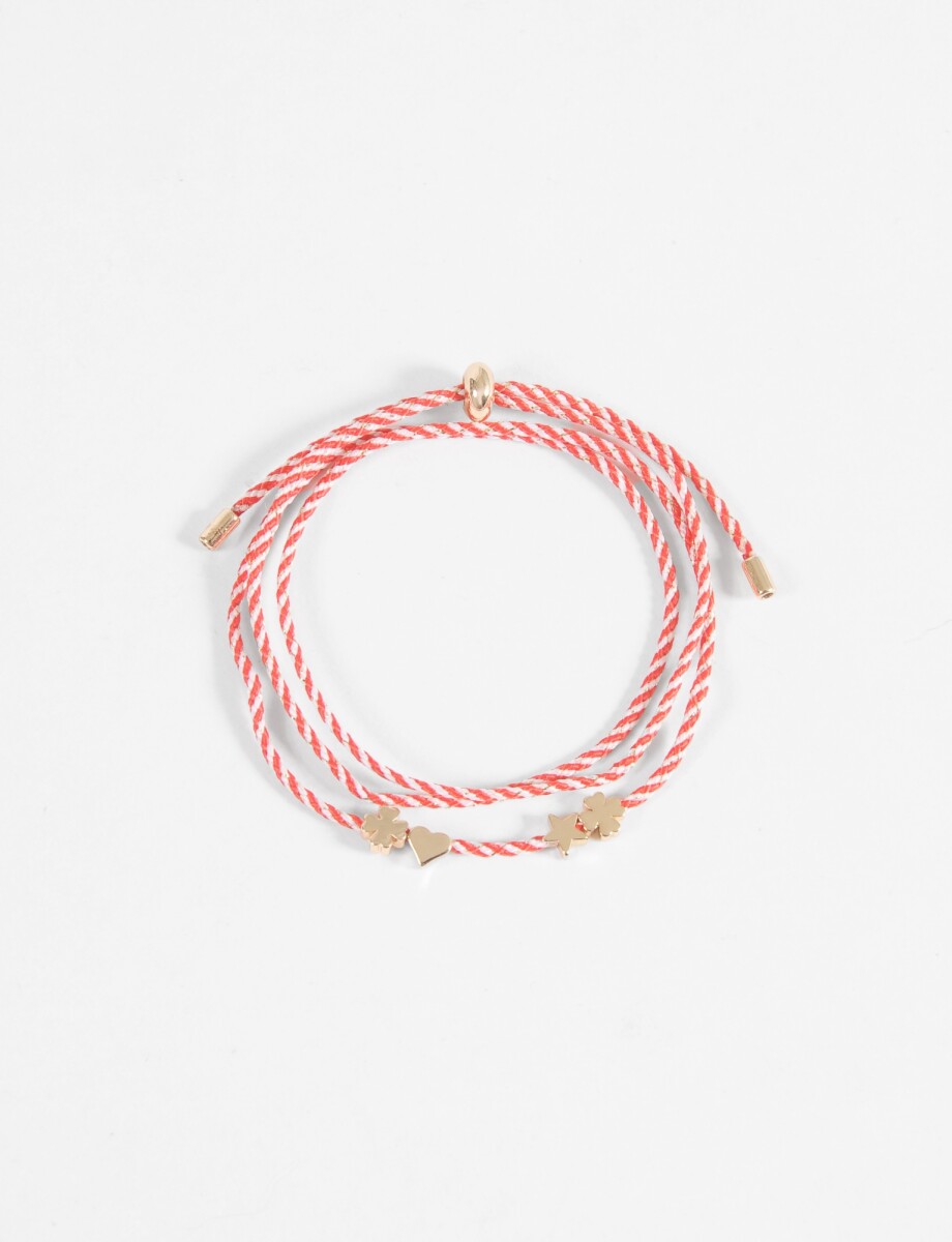 Pulsera cordón dijes metálicos - rojo 