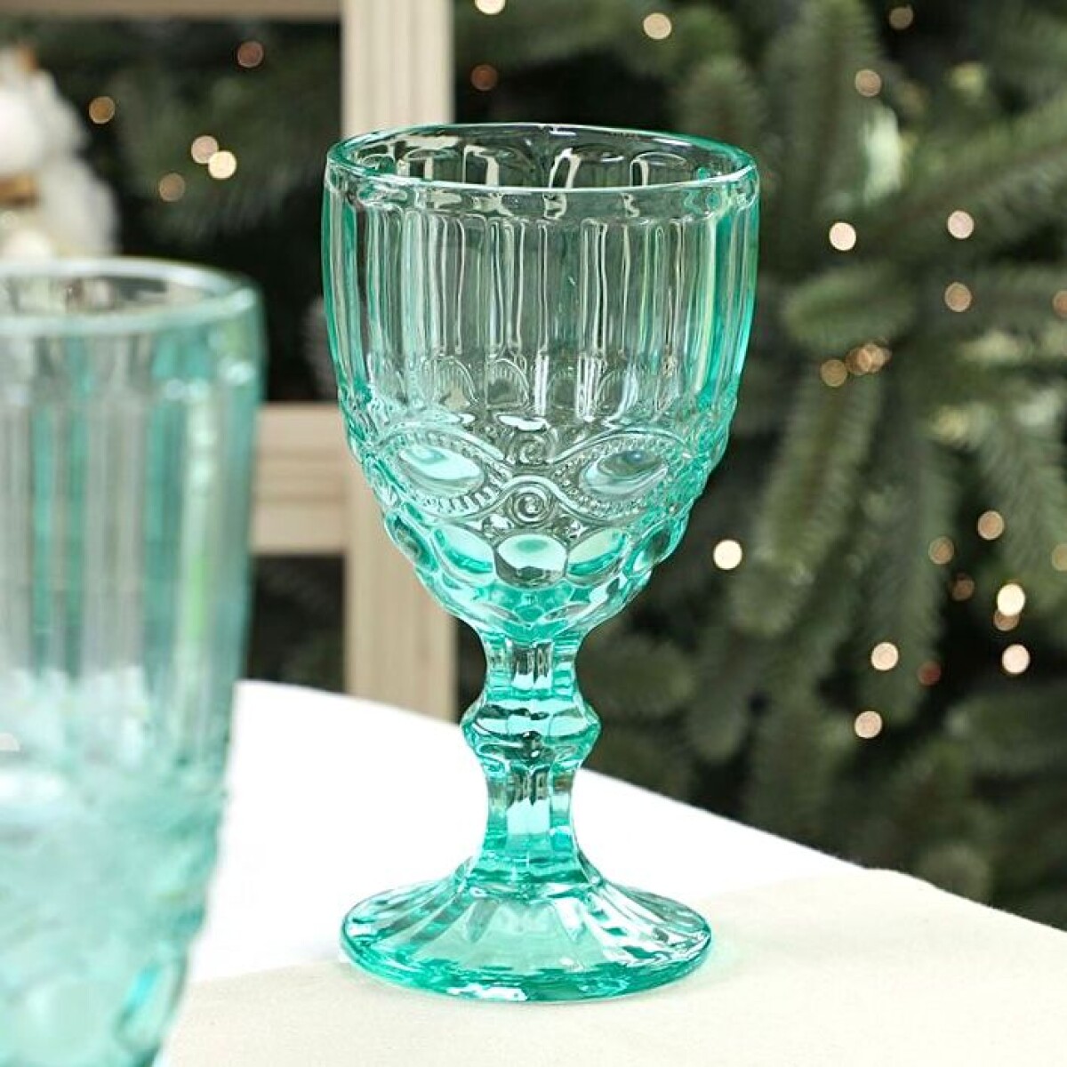Juego De 6 Copas Vidrio Labrado Turquesa 300ML 