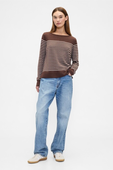 Buzo Cuello Bote A Rayas Mujer Vcc Deep Brown 226