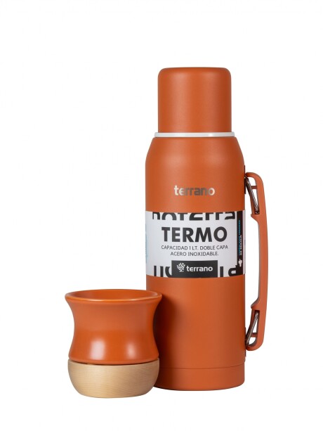 Kit Termo 1lt. Premium + Mate Cerámica base Madera Terracota