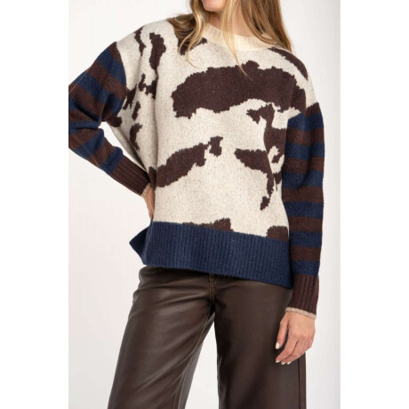 Sweater Animal Print Vaca Combinado Marron