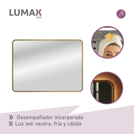 Espejo Horizontal Lumax c/marco desempañador y luz 90x70cm Dorado