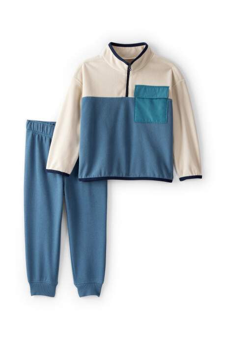 Set dos piezas, pantalón de algodón y buzo de micropolar con cierre un cuarto Sin color
