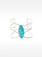 Pulsera Abierta Fina Con Piedra Ovalada azul