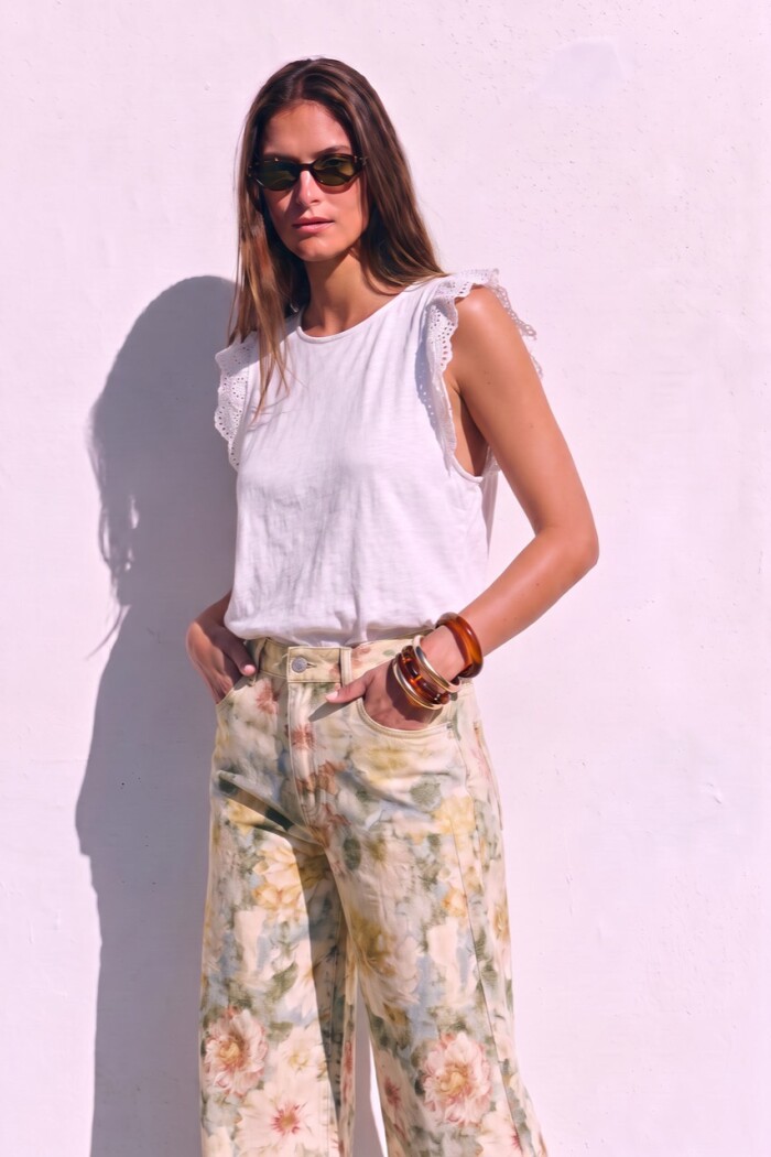 Musculosa Con Volado Algodón Nacar