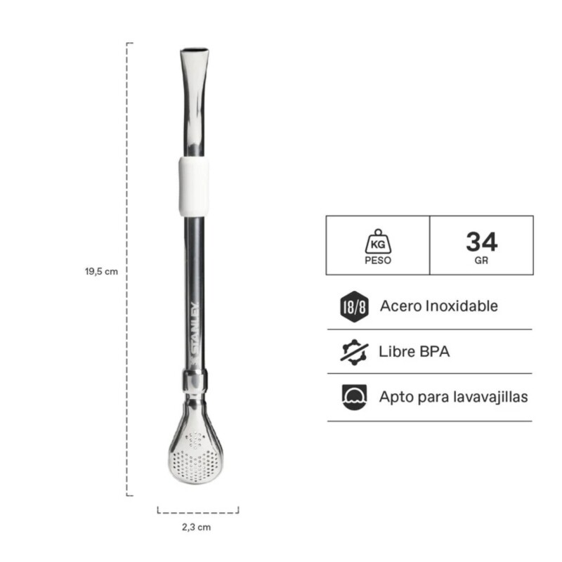 Bombilla en Acero Inoxidable Stanley Spoon Diseño de Flujo Constante Frost