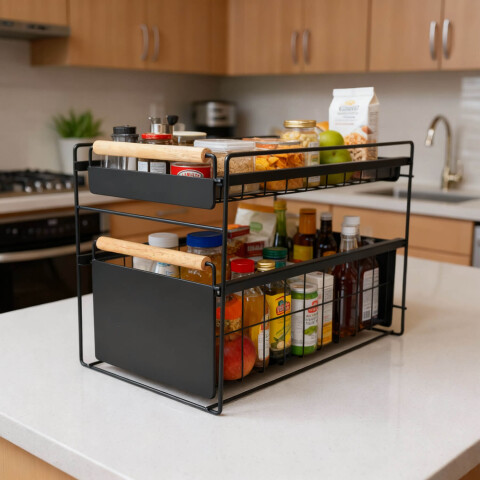 Estante Organizador Bajo Mesada Alacena Cocina 2 Cajones multiuso IMBACK Color Negro Estante Organizador Bajo Mesada Alacena Cocina 2 Cajones multiuso IMBACK Color Negro