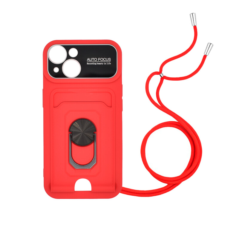 Protector iPhone 15 con anillo y correa color rojo Protector Iphone 15 Con Anillo Y Correa Color Rojo