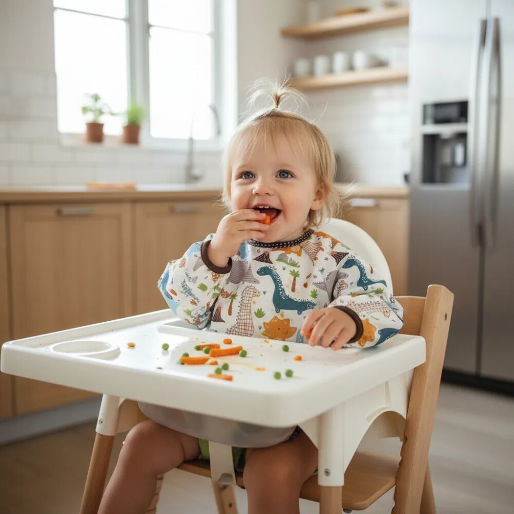 Babero con manga Little Ones Dino Marron