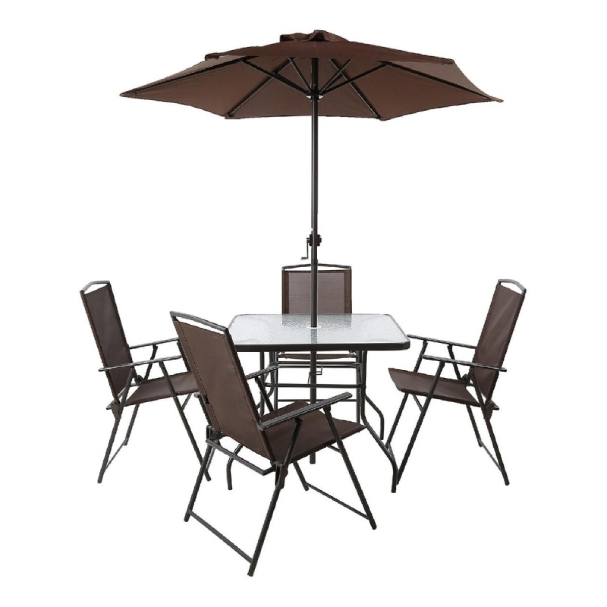 Juego De Jardin Menorca Chocolate Mesa +4 Sillas +sombrilla 