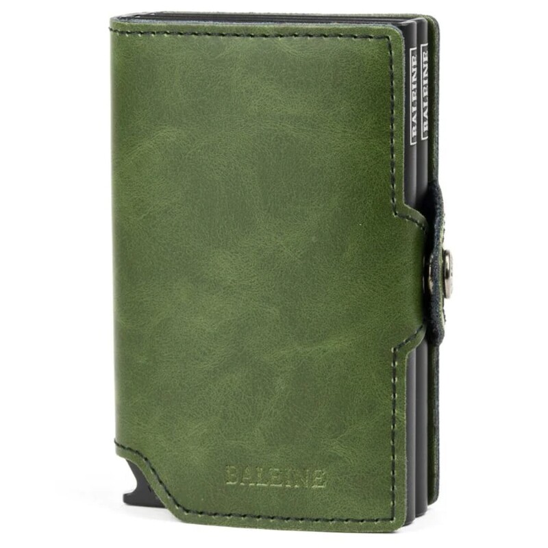 Billetera Baleine Double Kansas en Aluminio y Cuero con Protección RFID Army Green