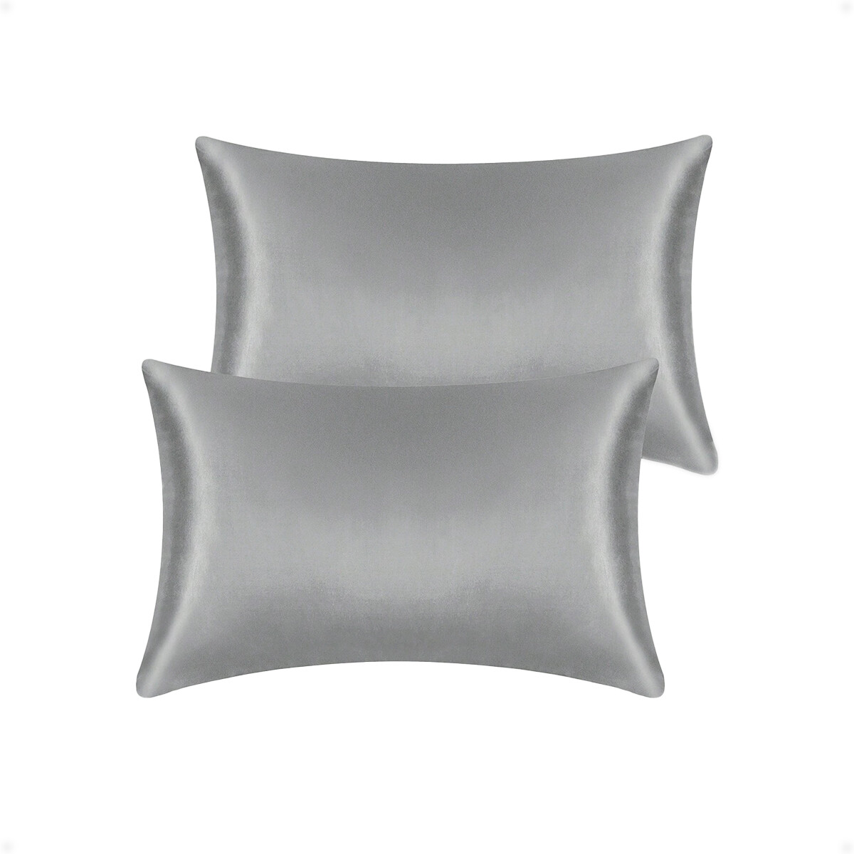 Funda Almohada De Satín Satén Tipo Seda Suave - Gris Oscuro 