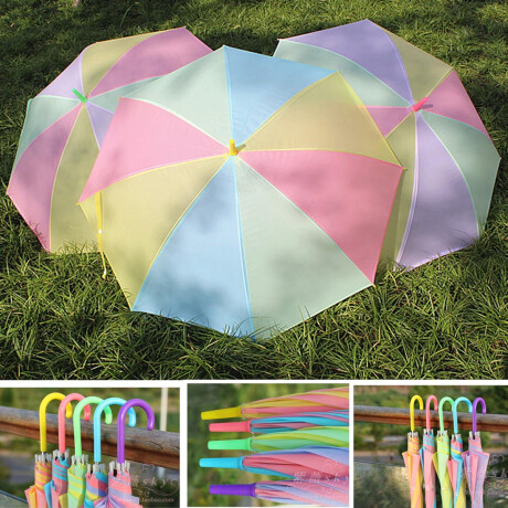 Paraguas Largo Infantil con Diseño Arco Iris para Lluvia Celeste