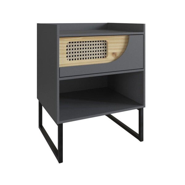 Mesa de Luz un cajon Grafito detalle Madera clara y rattan Mesa de Luz un cajon Grafito detalle Madera clara y rattan