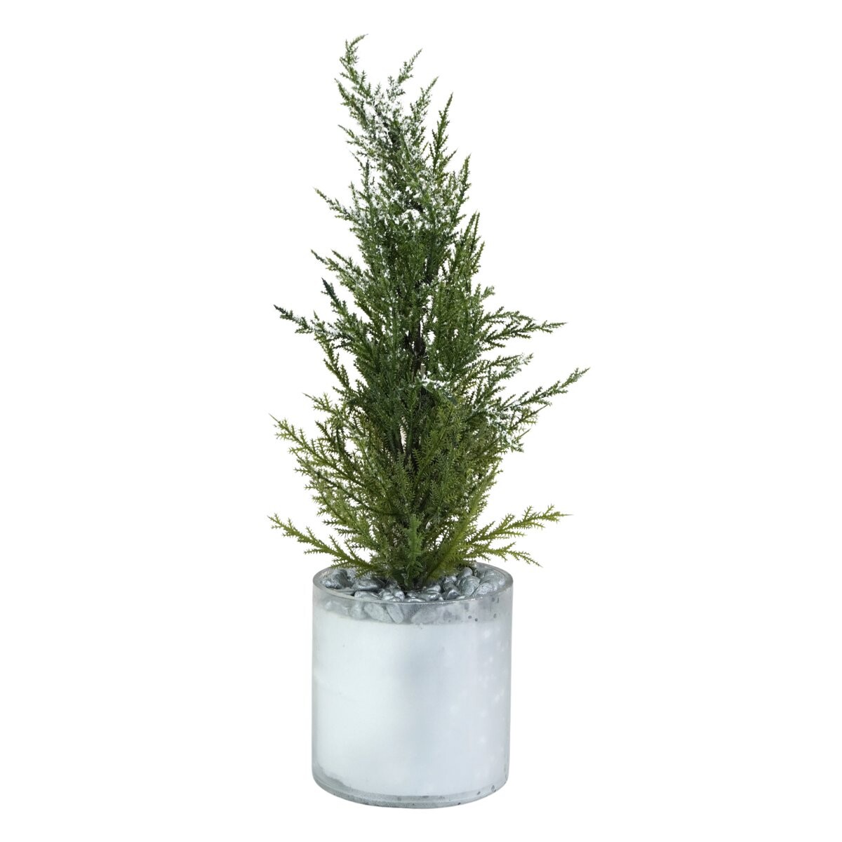 Planta artificial con maceta de plastico pino nevado 