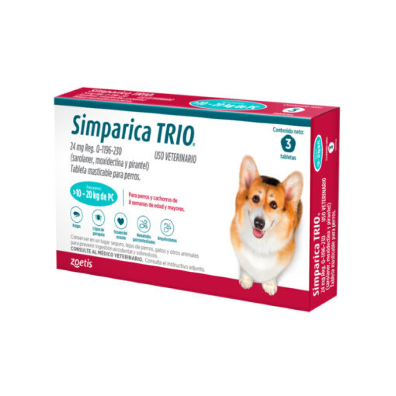 Simparica TRIO Caja 3 comprimidos 10 a 20kgs