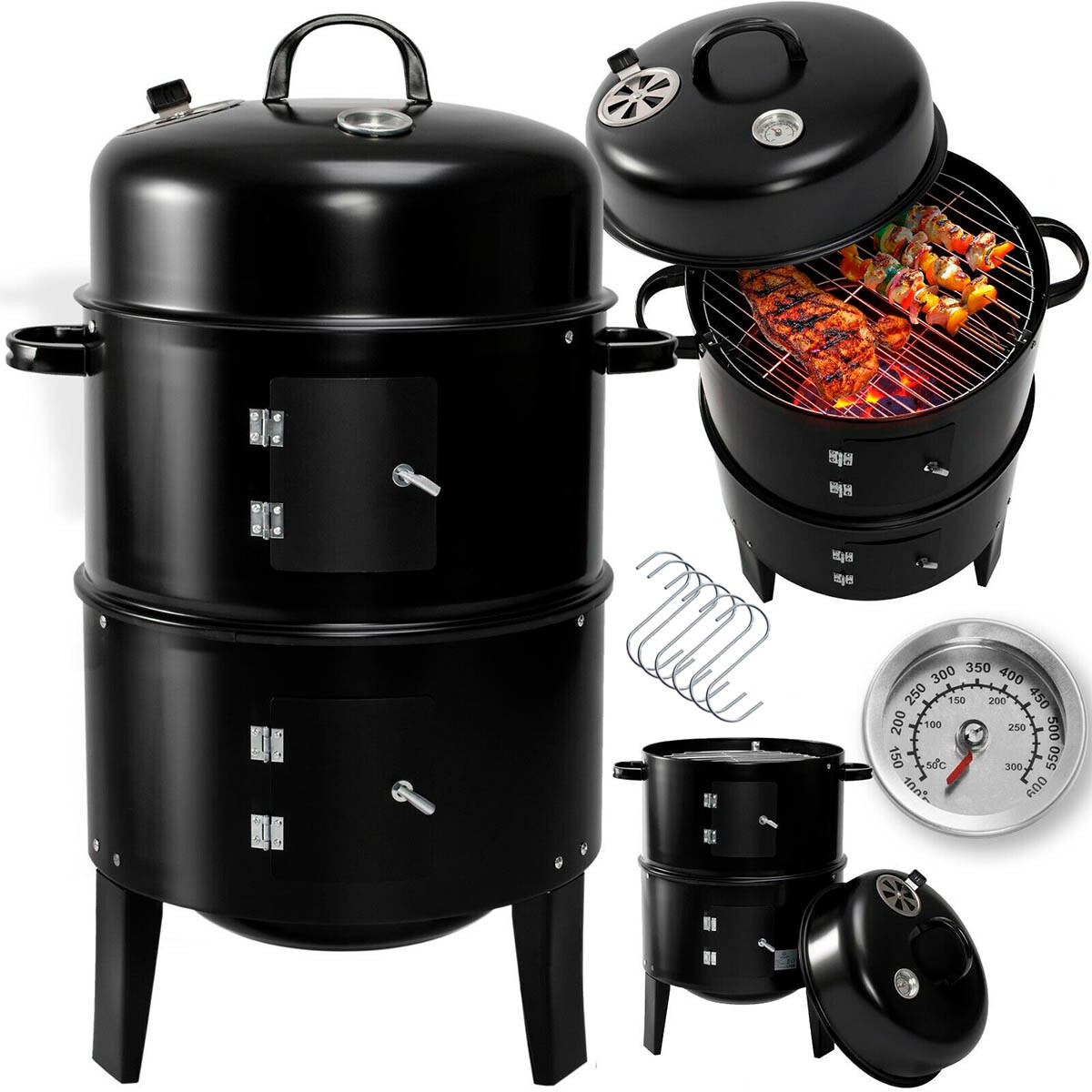Ahumador Parrilla Barbacoa 3 En 1 Portátil A Carbón - Cpg006010 