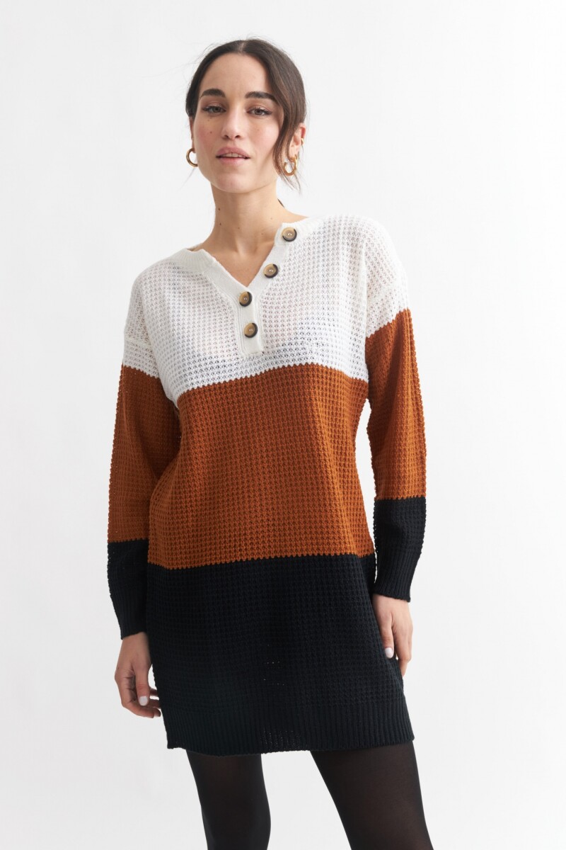 Sweater franjas horizontales MARRON