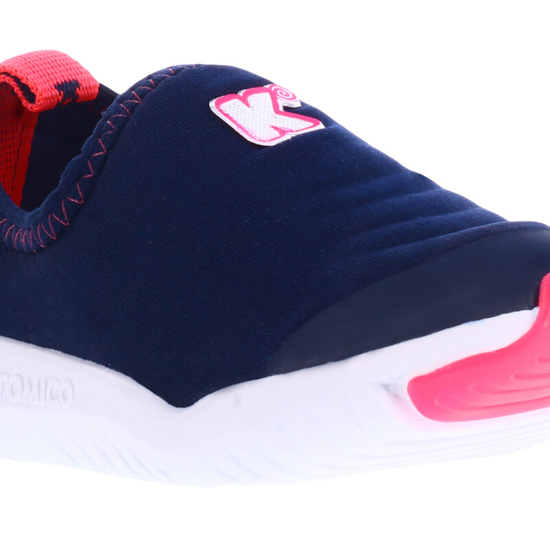 Championes de Niña KIDY de tela sin cordones Azul Marino - Rosado Fluo