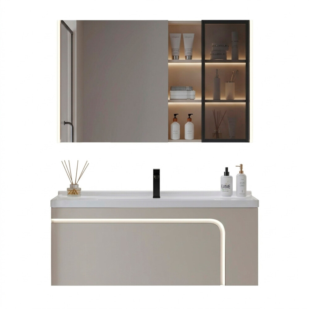 CONJUNTO DE BAÑO HABITARE MODELO SY2013-80 / MUEBLE + BACHA + ESPEJO C/ LUZ LED 78*15*70 Conjunto De Baño Habitare Modelo Sy2013-80 / Mueble + Bacha + Espejo C/ Luz Led 78*15*70