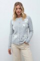 Cardigan bordado floral gris melange