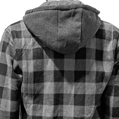 Campera Camisa Leñadora Cangurito Capucha Botones Gris